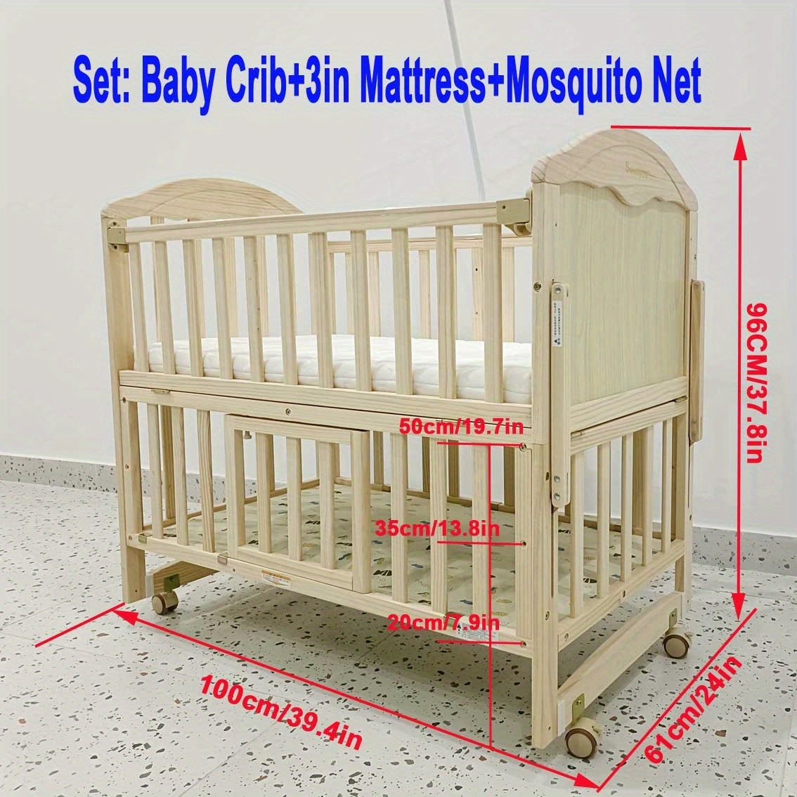 4-in-1 Convertible Kids Bed with 3-Inch Thick Mattress and Canopy Mosquito Net, Adjustable Height Tri-Level Mattress, Rolling Wheels Design, Spacious Under-Bed Storage for Essentials | Multifunctional Wooden Children's Bed