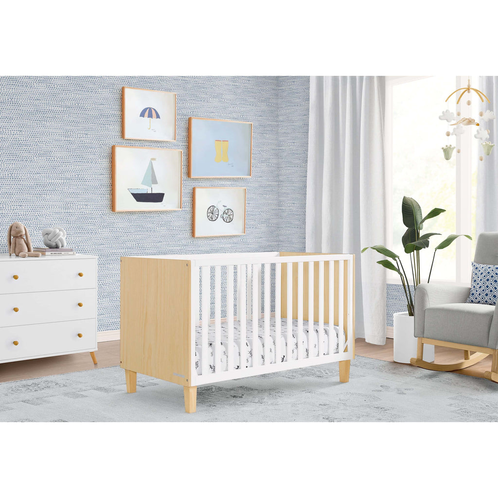 4-in-1 Convertible Baby Crib, Natural\u002FBianca White