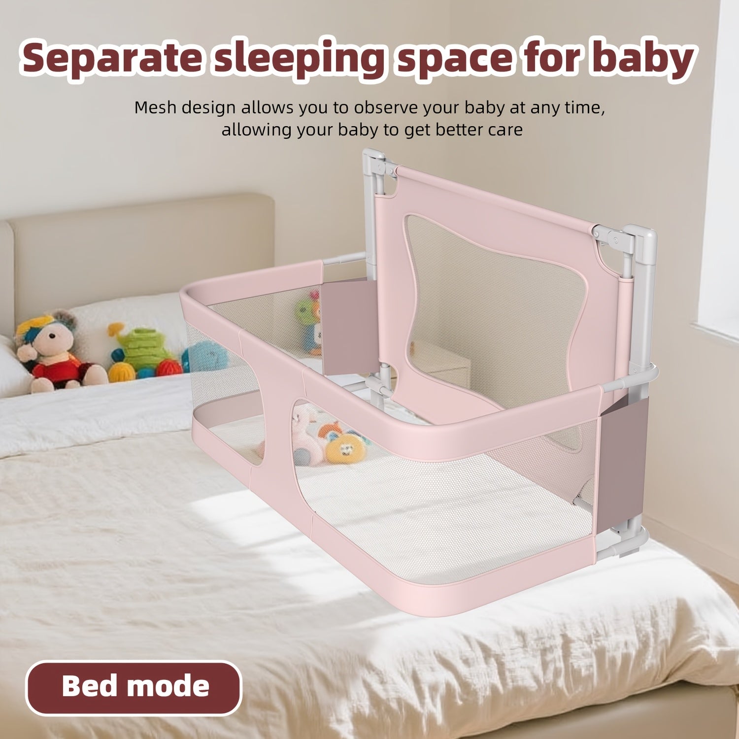 Baby Bed Folding Bed, Movable, Convenient for Storage, Bed In Bed, Convenient And Safe, Movable, Pink Gray