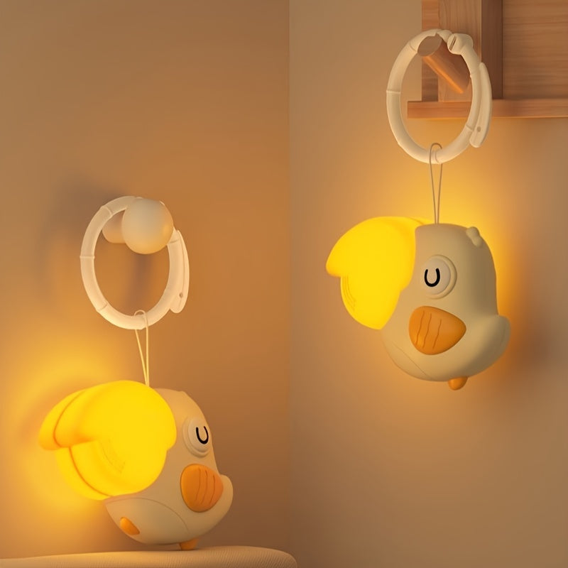 Hanging Baby Bird Night Light with Lullaby, Portable Mini Crib and Bed Mobile Toy, Plastic, White & Yellow, with Ideal Birthday and Christmas Gift for 0-3 Years Old