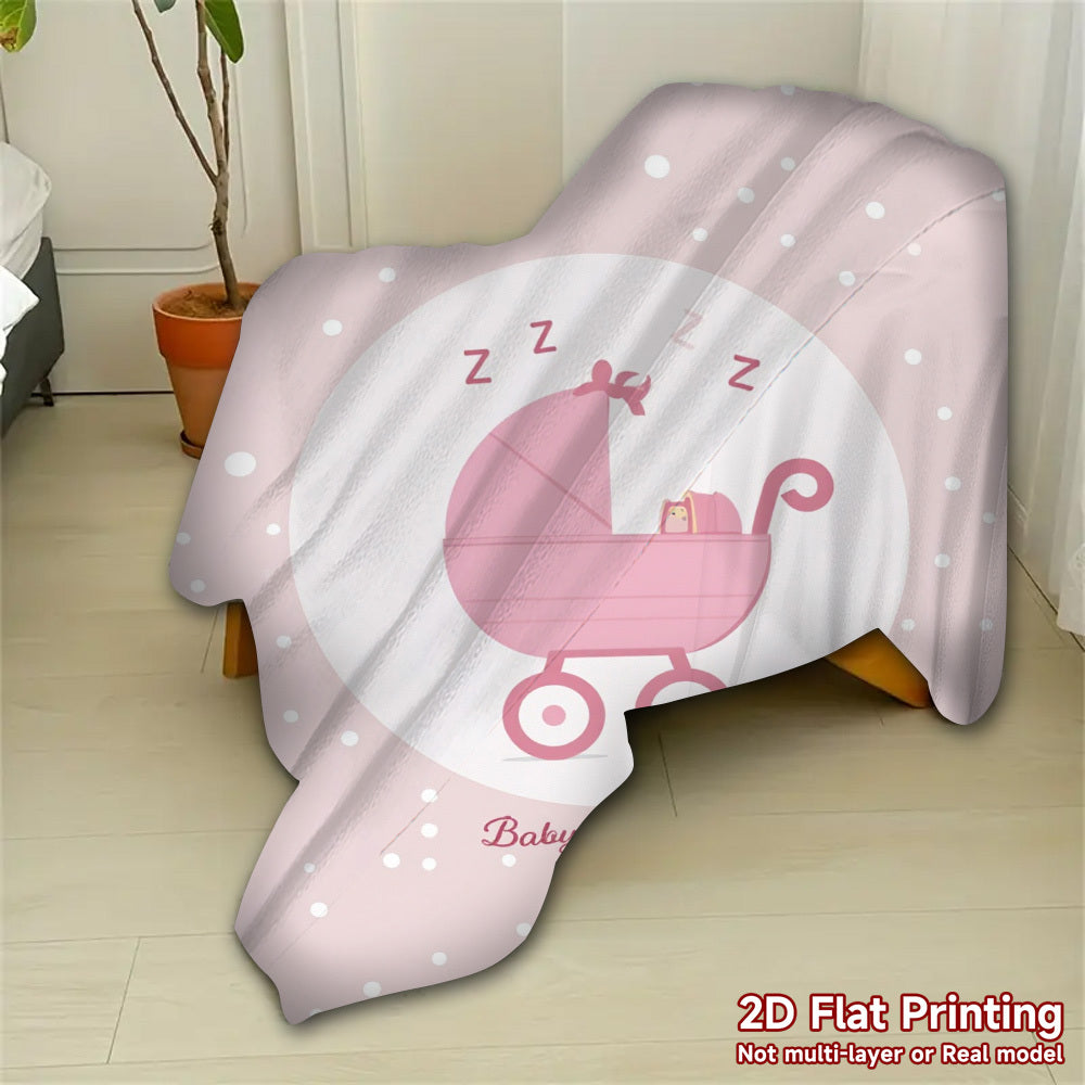 1pc Baby Girl Sleeping Blanket - Soft Flannel Warm Lightweight All-Season Bedding with 2D Flat Digital Print, Pink & White Polka Dots & \