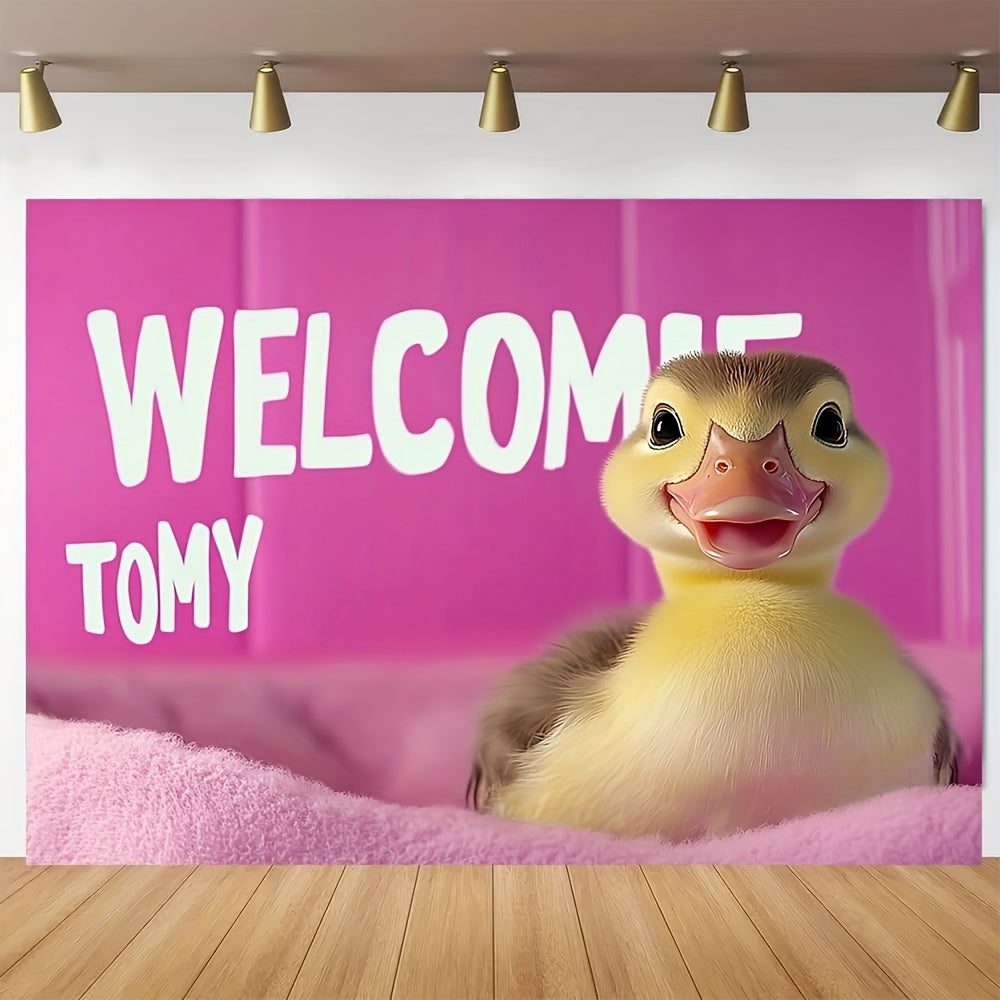 1pc, Animals Theme Banner Welcome to My Crib Pink Duck Durable Polyester Great For Gift, Bedroom, Office, Living Room, Wall Decor, Home And Dormitory Decoration