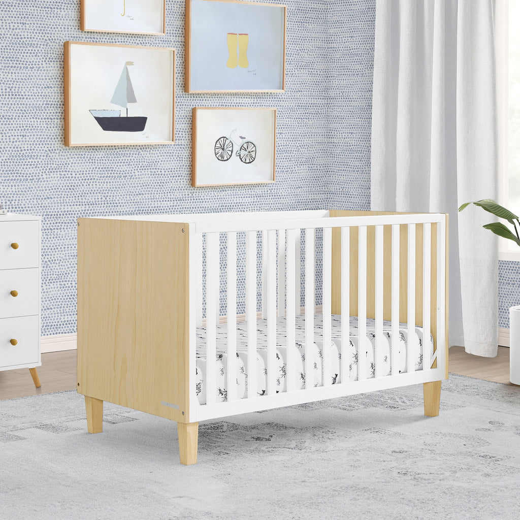 4-in-1 Convertible Baby Crib, Natural\u002FBianca White