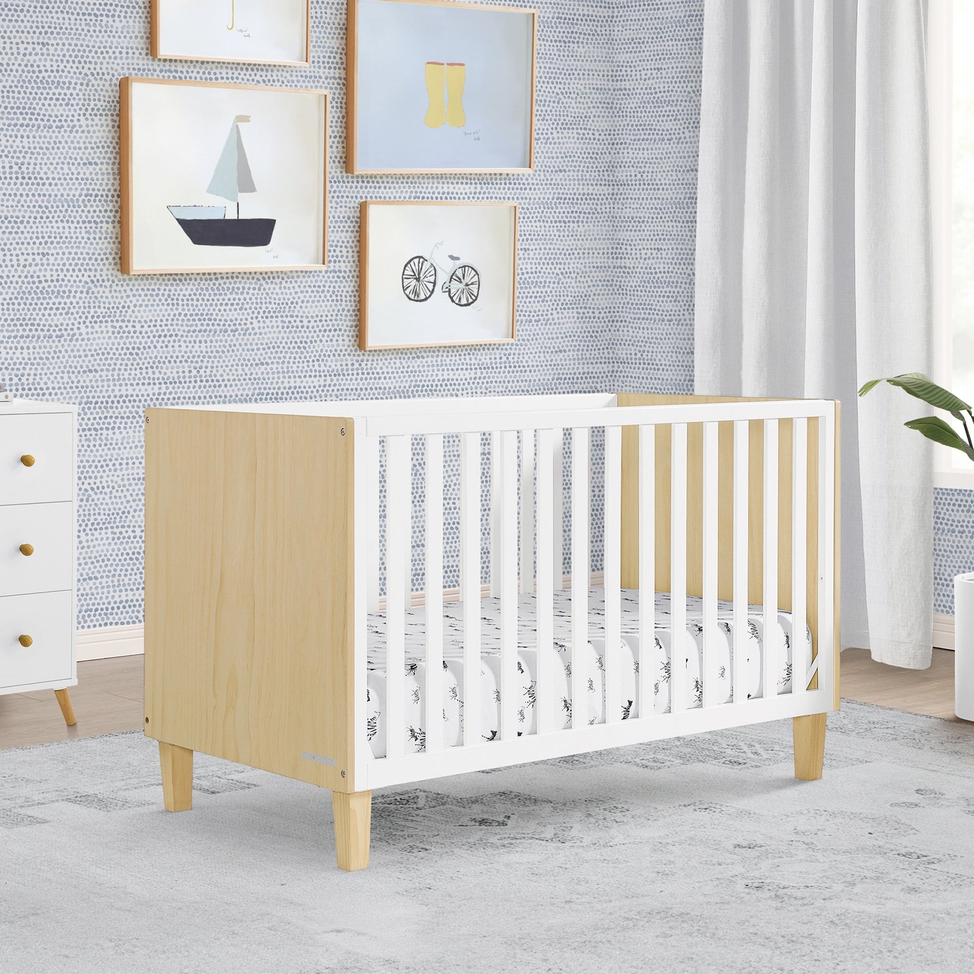 4-in-1 Convertible Baby Crib, Natural\u002FBianca White