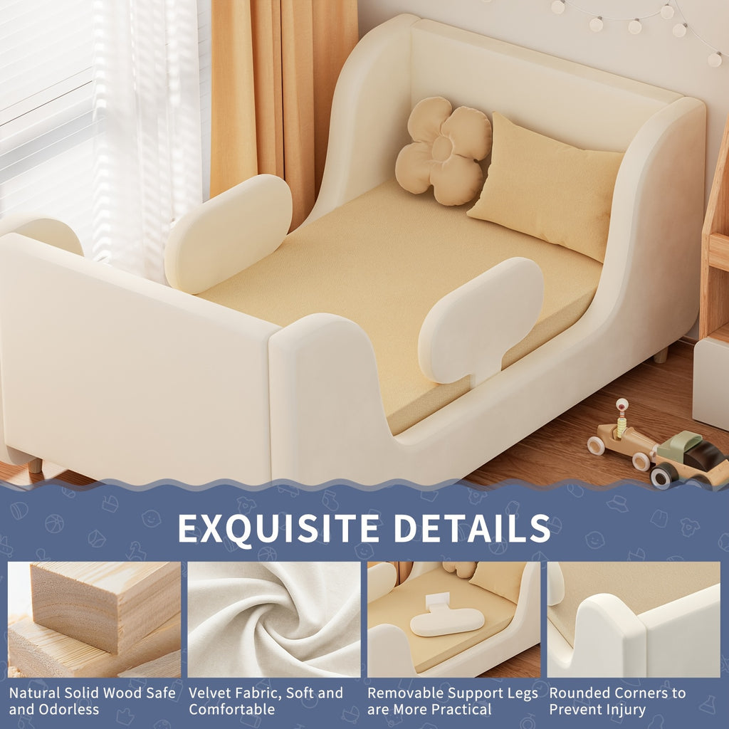 LILYPELLE Toddler Velvet Floor Bed, Child Bed For Kids With Extra Broad, Crib Size Toddler Bed, Velvet Bed Frame, Mat Is Not Included