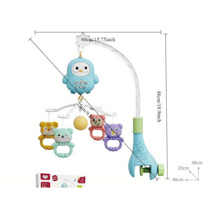 Adorable Blue Music & Night Light Rotating Bed Bell Toy with Animal Attachments - Durable ABS, 15.7\
