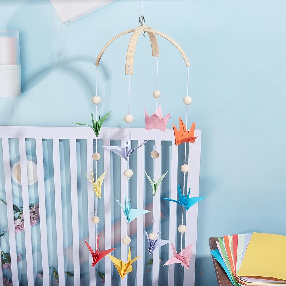 1set Colorful Paper Cranes Bed Mobile Kit - Handmade DIY Bedroom Decorations with 20+ Crane Designs, Vibrant Multicolor Paper Cranes for Nursery, Housewarming Gift, Nursery Decor, Whimsical Pendant Designs, Easy Assembly