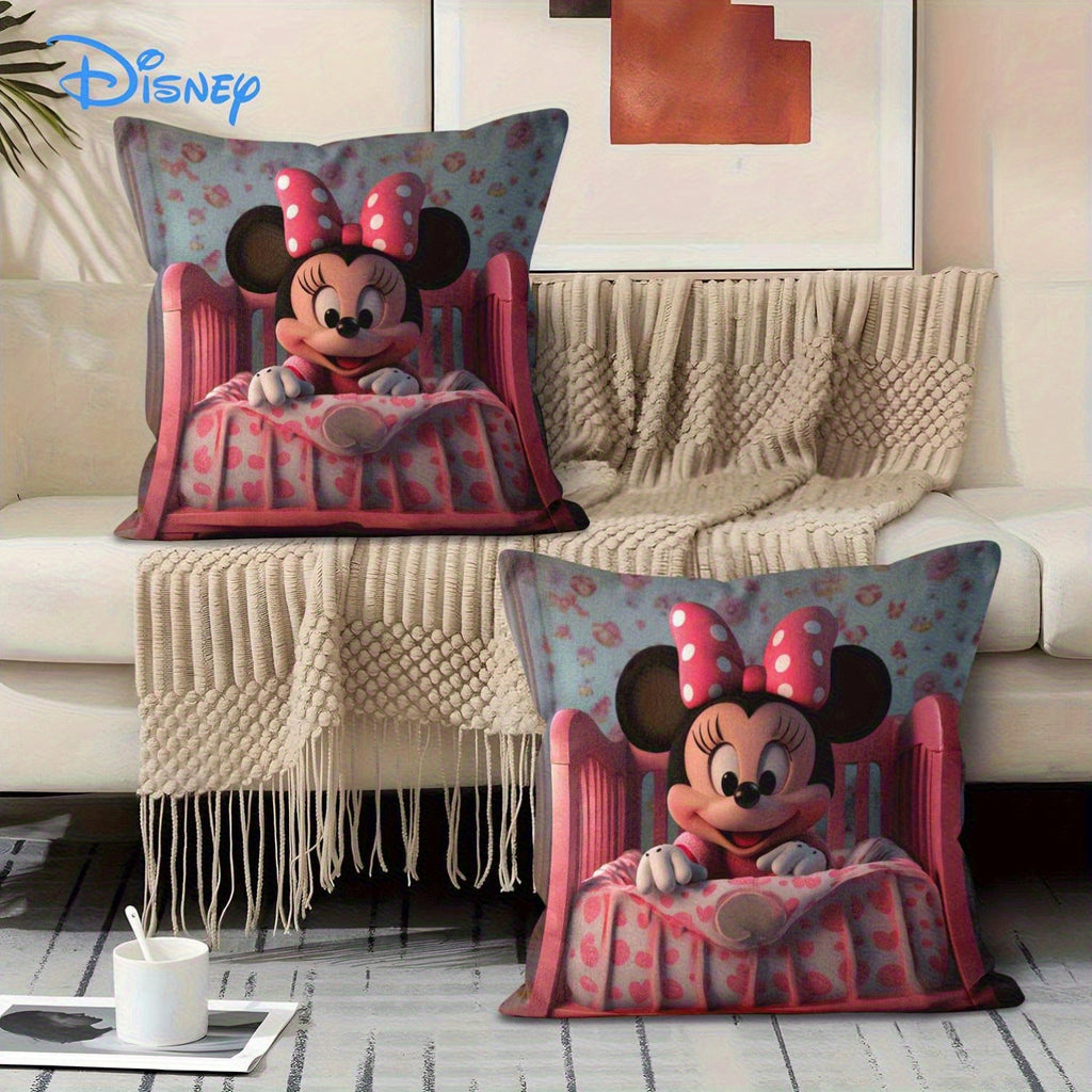 1pc Minnie Mouse Crib Pillow Cover - Double-Sided Print, Soft Polyester, Pink Heart & Polka Dot Design, Zippered, Machine Washable, Ideal for Youngsters & Infants, Decorative Pillow Covers|Cartoon Character Design|Zippered Pillowcase, Pillows for Couch