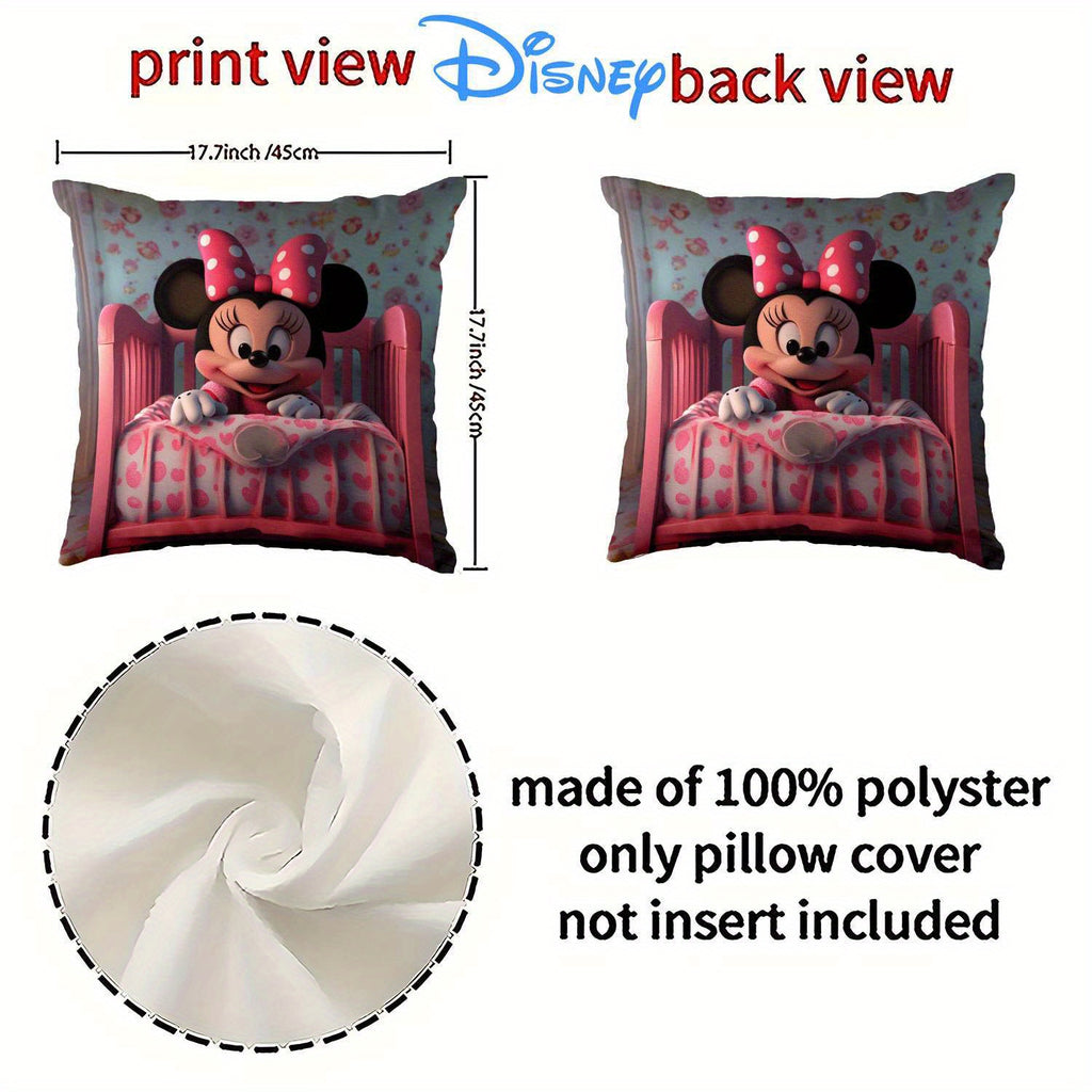 1pc Minnie Mouse Crib Pillow Cover - Double-Sided Print, Soft Polyester, Pink Heart & Polka Dot Design, Zippered, Machine Washable, Ideal for Youngsters & Infants, Decorative Pillow Covers|Cartoon Character Design|Zippered Pillowcase, Pillows for Couch