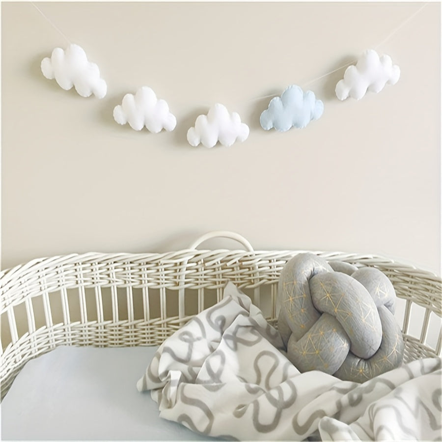 1pc Boho Style Felt Cloud Garland String Wall Hanging Decoration, Nordic Nursery Bedroom Photo Props Party Banner, No Electricity Needed, Featherless, Home Decor Accent, Mobiles for Bedroom