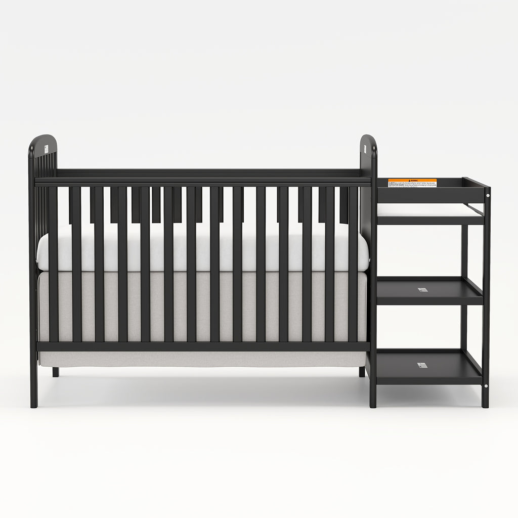 Goldzone Baby Crib, 3-in-1 Convertible Wood Full Size Cribs with Storage Changing Table Combo for Nursery Furniture Newborn Baby Essential Items, 3 Mattress Height Settings