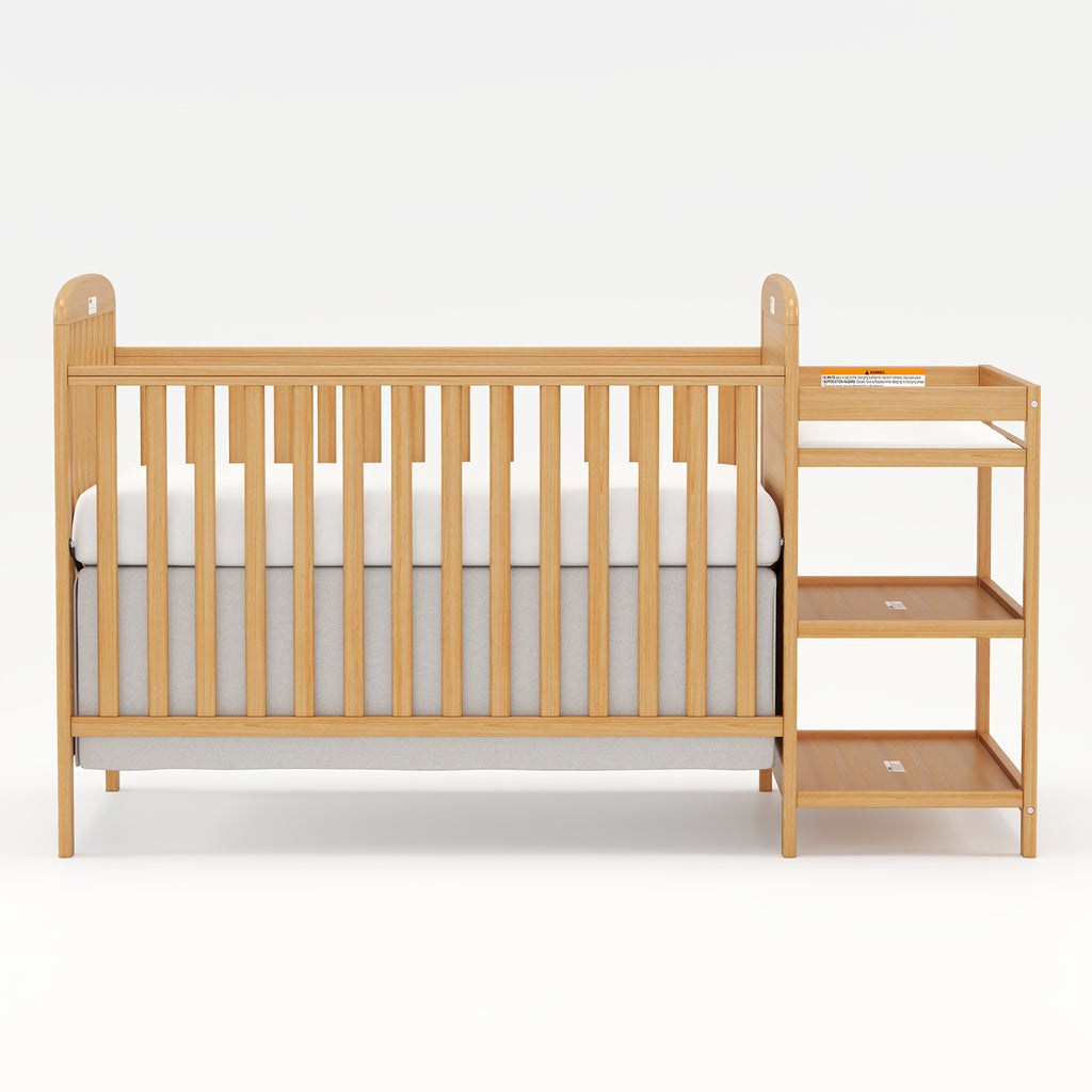 Goldzone Baby Crib, 3-in-1 Convertible Wood Full Size Cribs with Storage Changing Table Combo for Nursery Furniture Newborn Baby Essential Items, 3 Mattress Height Settings