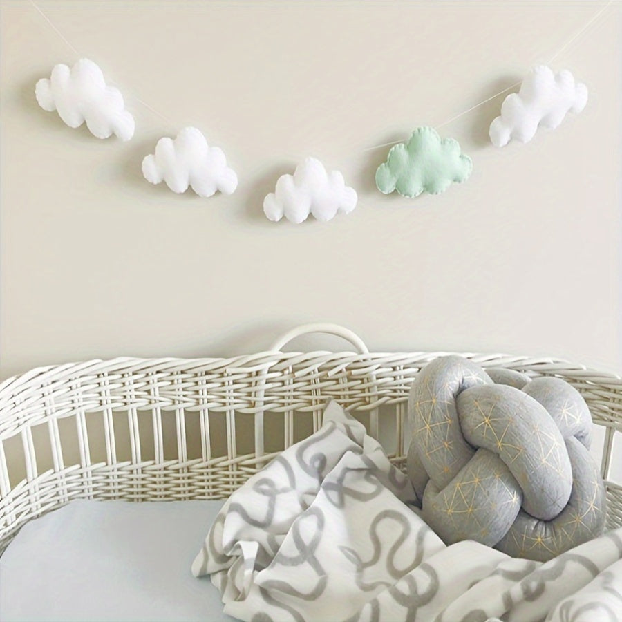 1pc Boho Style Felt Cloud Garland String Wall Hanging Decoration, Nordic Nursery Bedroom Photo Props Party Banner, No Electricity Needed, Featherless, Home Decor Accent, Mobiles for Bedroom