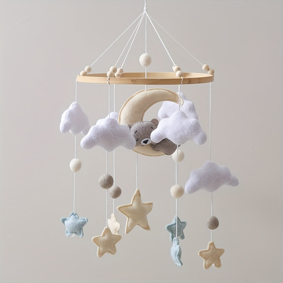 Bear-Shaped Youngsters Soothing Toy with Clouds and Stars - Multicolor Nursery Decor, Ideal for Crib or Stroller, Soft Plush Comfort, Youngsters Stuffed Animal