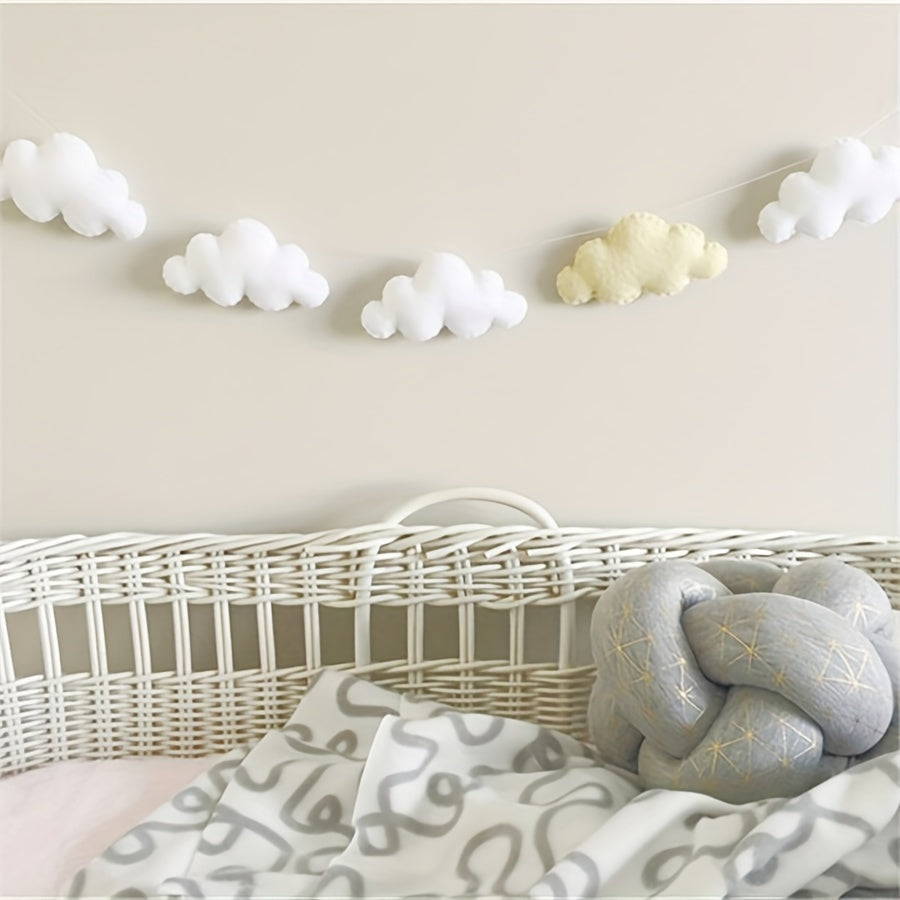 1pc Boho Style Felt Cloud Garland String Wall Hanging Decoration, Nordic Nursery Bedroom Photo Props Party Banner, No Electricity Needed, Featherless, Home Decor Accent, Mobiles for Bedroom