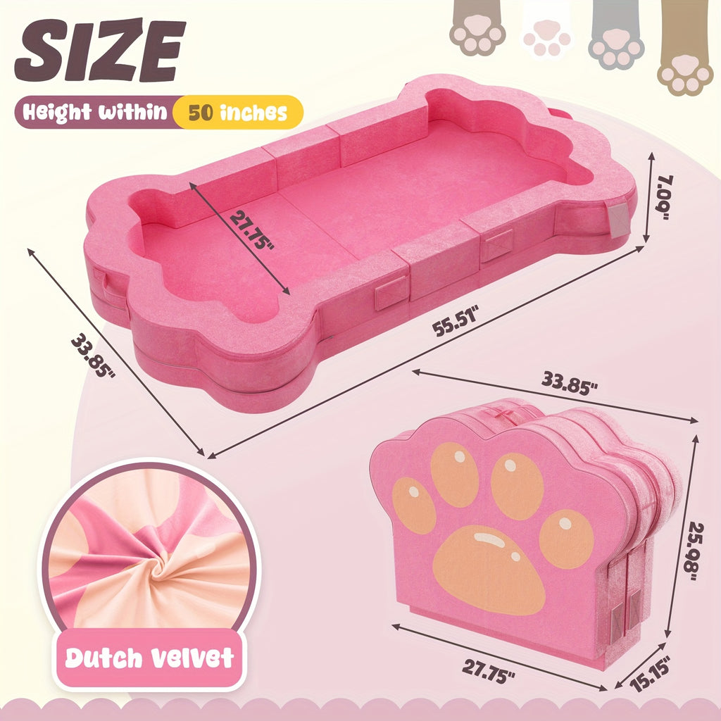 Kids Travel Bed with Paw Print Design - Lightweight Foam, No Assembly Needed, 55.5x28 Inch, Pink, Perfect for Indoor & Outdoor Use, Ages 1-5 Years, Indoor Play Area, Playful Paw Print, Easy Assembly Bed