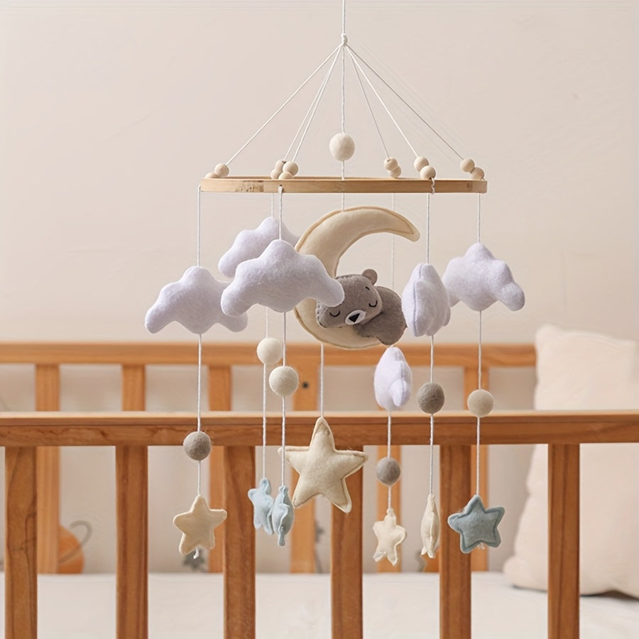 Bear-Shaped Youngsters Soothing Toy with Clouds and Stars - Multicolor Nursery Decor, Ideal for Crib or Stroller, Soft Plush Comfort, Youngsters Stuffed Animal