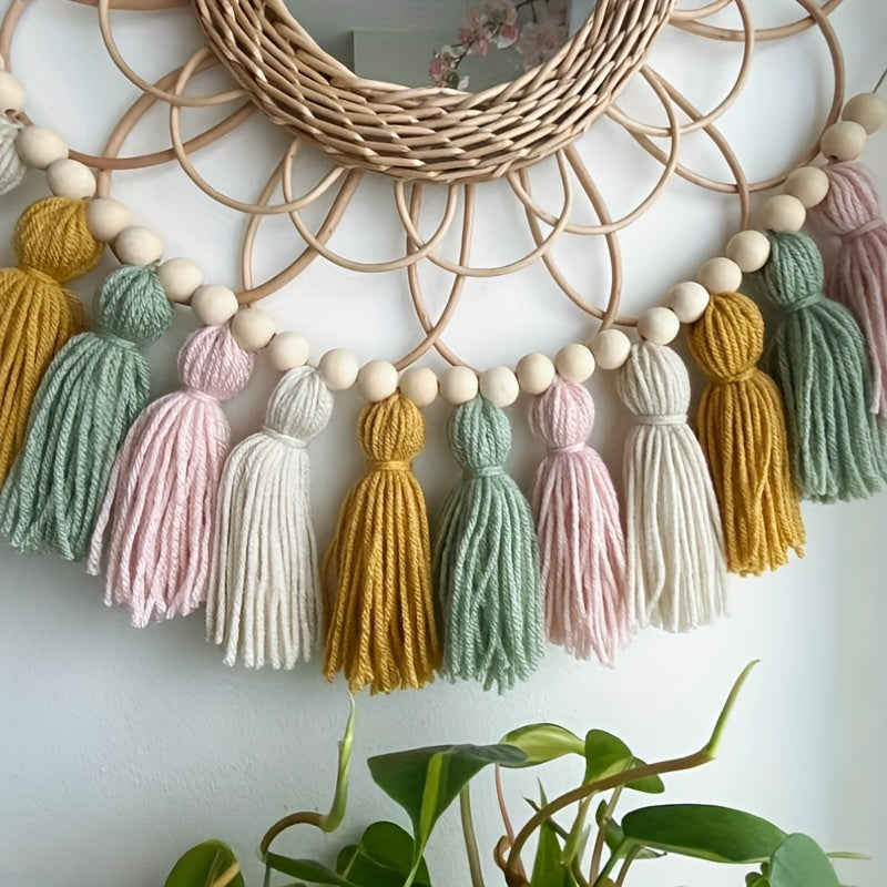 Boho Tassel Garland 1pc Boho Tassel Garland - Blush And Sage Boho Nursery Decor Girl - Pink And Green Youngsters Shower Garland - Boho Wall Decor Bedroom - Sage Green Decor Tassel Garland