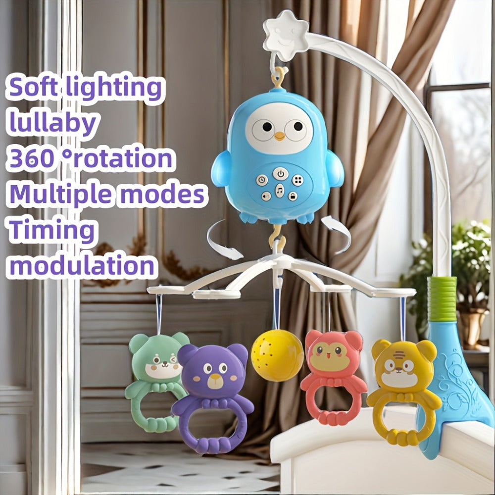 Adorable Blue Music & Night Light Rotating Bed Bell Toy with Animal Attachments - Durable ABS, 15.7\