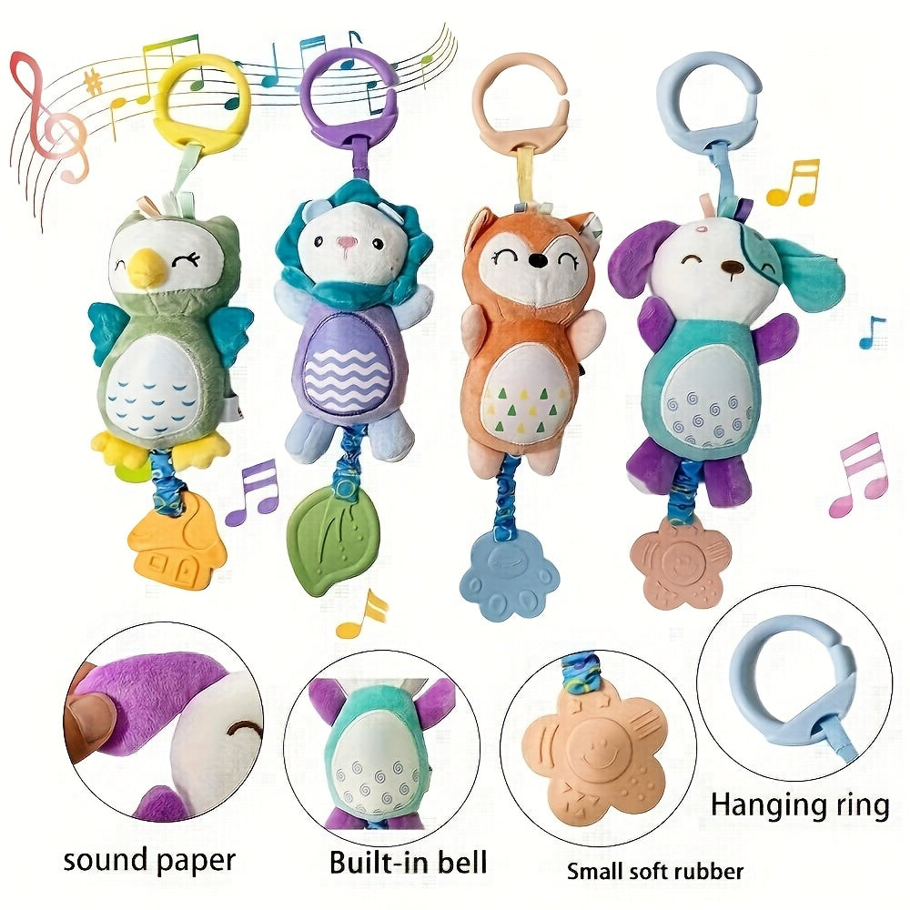 Cartoon Hanging Rattle Toys, Soft Baby Hanging Toys WithWind Chimes, Stroller Car Seat Crib Plush Animal Activity Toys Gift ForNewborn Toddlers 0, 3, 6, 9, 12, 36 Month