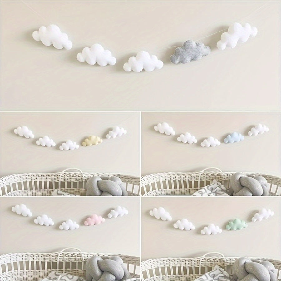 1pc Boho Style Felt Cloud Garland String Wall Hanging Decoration, Nordic Nursery Bedroom Photo Props Party Banner, No Electricity Needed, Featherless, Home Decor Accent, Mobiles for Bedroom