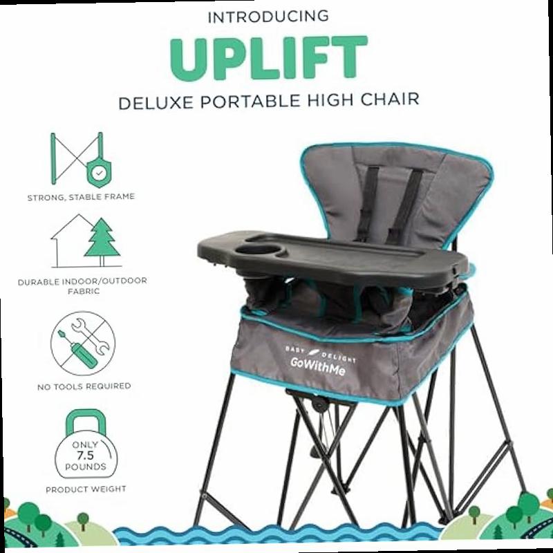 Baby Delight Go with Me Uplift Deluxe Portable High Chair Indoor and Outdoor Slate Grey