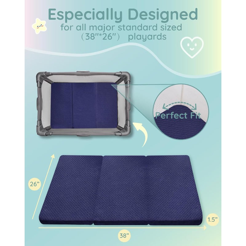 Pack and Play Mattress 38x26x1.5 Pack N Play Mattresses Pad for Play Pen and Playard Premium Foam Playpen Mattress Topper with Washable Cover Traveling Bag for Baby Toddler