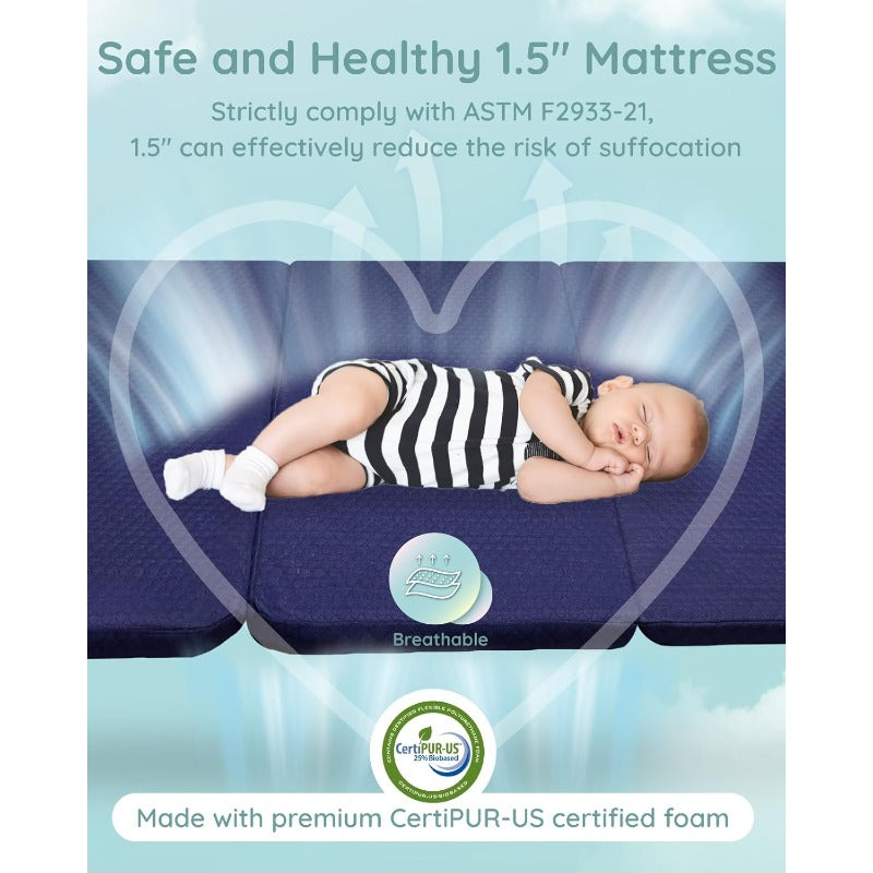 Pack and Play Mattress 38x26x1.5 Pack N Play Mattresses Pad for Play Pen and Playard Premium Foam Playpen Mattress Topper with Washable Cover Traveling Bag for Baby Toddler