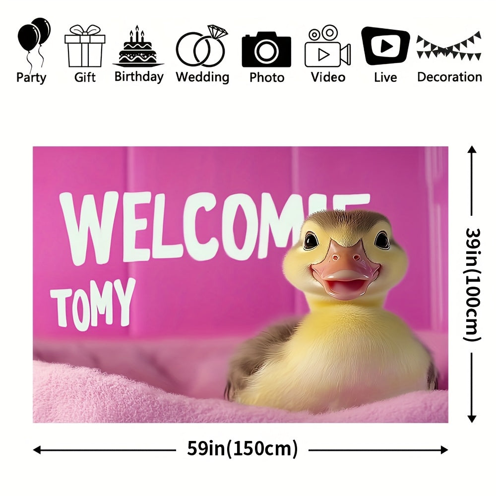 1pc, Animals Theme Banner Welcome to My Crib Pink Duck Durable Polyester Great For Gift, Bedroom, Office, Living Room, Wall Decor, Home And Dormitory Decoration