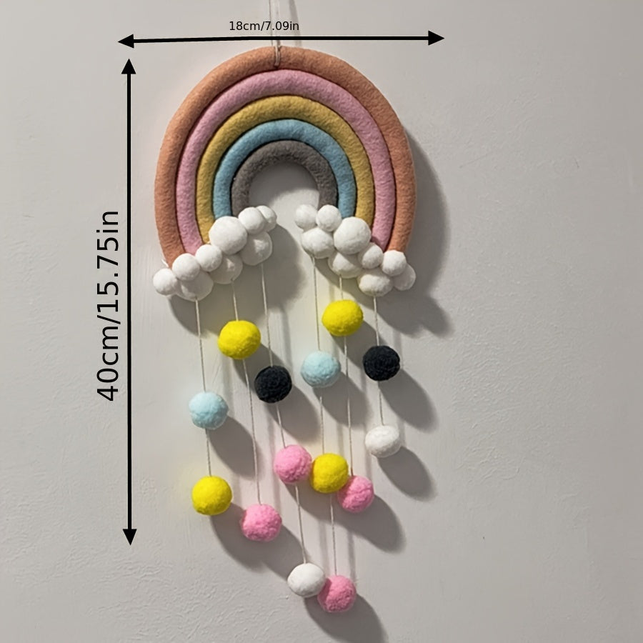 Nordic Style Hanging Decor: Soft Rainbow Pom Poms & Playful Clouds - Ideal Festive Gift, Teacher's Classroom, Baby Nursery & Kids Room Wall Decoration