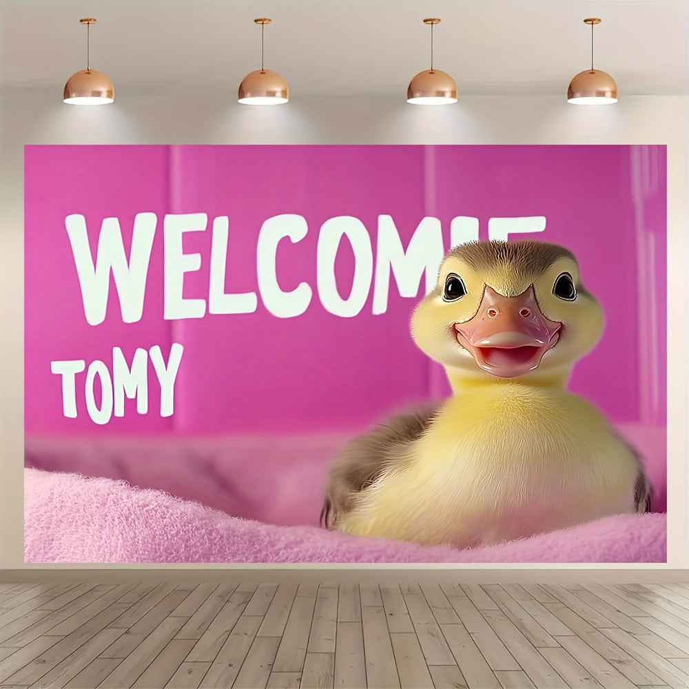 1pc, Animals Theme Banner Welcome to My Crib Pink Duck Durable Polyester Great For Gift, Bedroom, Office, Living Room, Wall Decor, Home And Dormitory Decoration