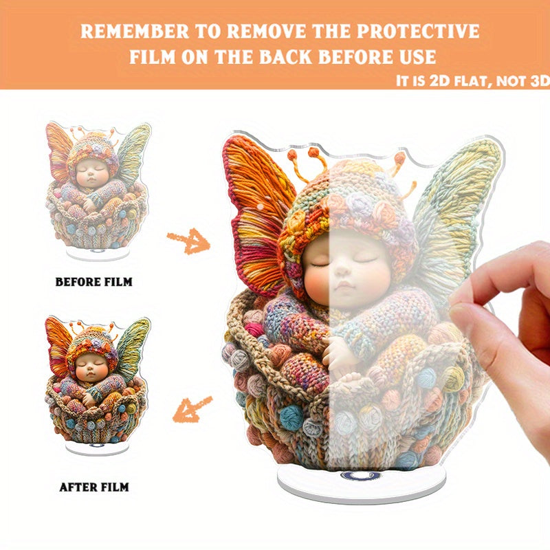 2D Flat - 1pc 2D Acrylic Baby Sleeping Decor with Colorful Butterfly Wings – Adorable Nursery, Office, or Gift for Newborns, Nursery Decor, Newborn Decoration, Whimsical Design, Detailed Craftsmanship, 2D Flat