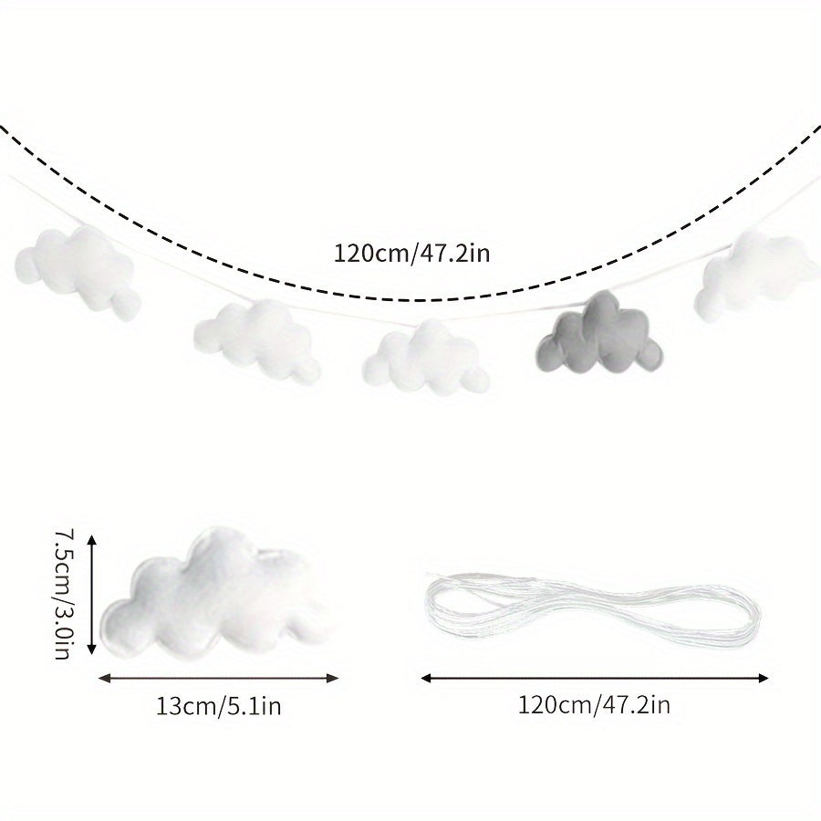 1pc Boho Style Felt Cloud Garland String Wall Hanging Decoration, Nordic Nursery Bedroom Photo Props Party Banner, No Electricity Needed, Featherless, Home Decor Accent, Mobiles for Bedroom