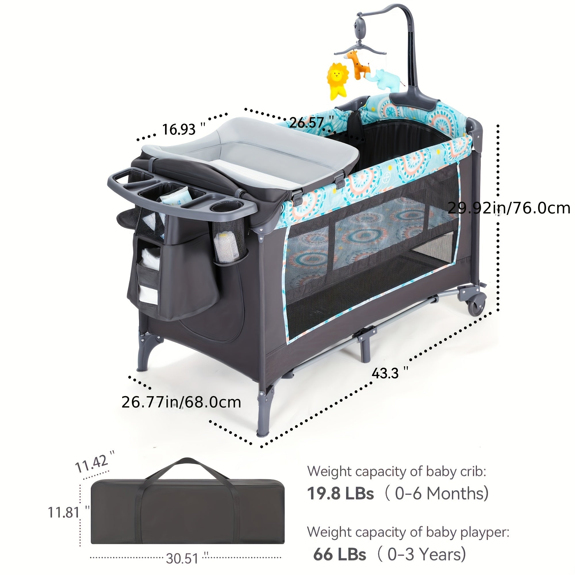 5-in-1 Portable Baby Cradle Side Bed with Removable Changing Table, Mattress, Storage Shelf, Music Player, and Three Height Settings, Providing A Spacious Playpen for Infants. Suitable As A Birthday Or Holiday Gift.