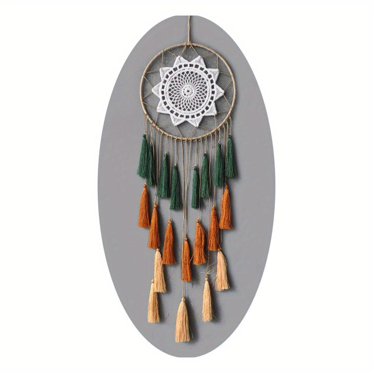 Boho Modern Crystal Dream Catcher Wind Chime - Golden Green Orange Feather-Free Design for Teens Girls Bedroom, Boys Room, Baby Shower & Toddler Crib Decor, Easter Home Decoration