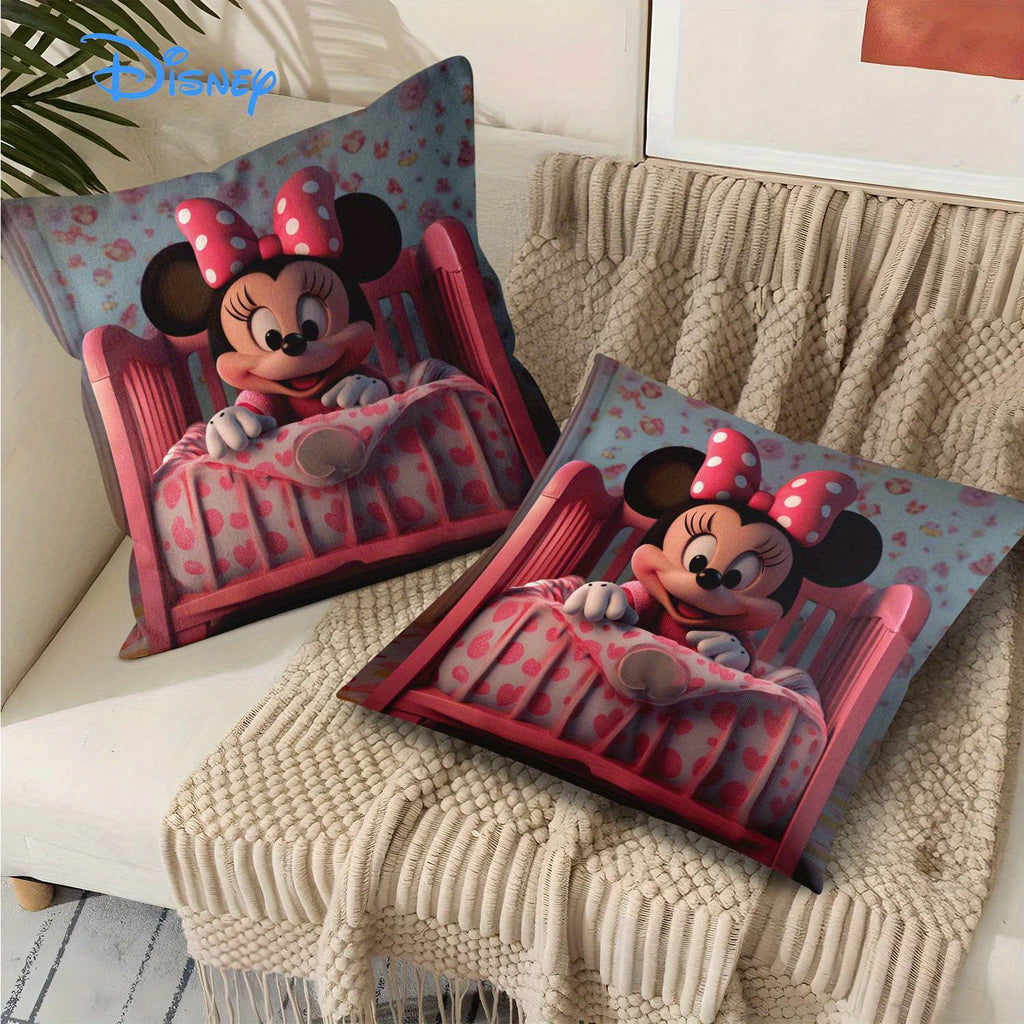 1pc Minnie Mouse Crib Pillow Cover - Double-Sided Print, Soft Polyester, Pink Heart & Polka Dot Design, Zippered, Machine Washable, Ideal for Youngsters & Infants, Decorative Pillow Covers|Cartoon Character Design|Zippered Pillowcase, Pillows for Couch
