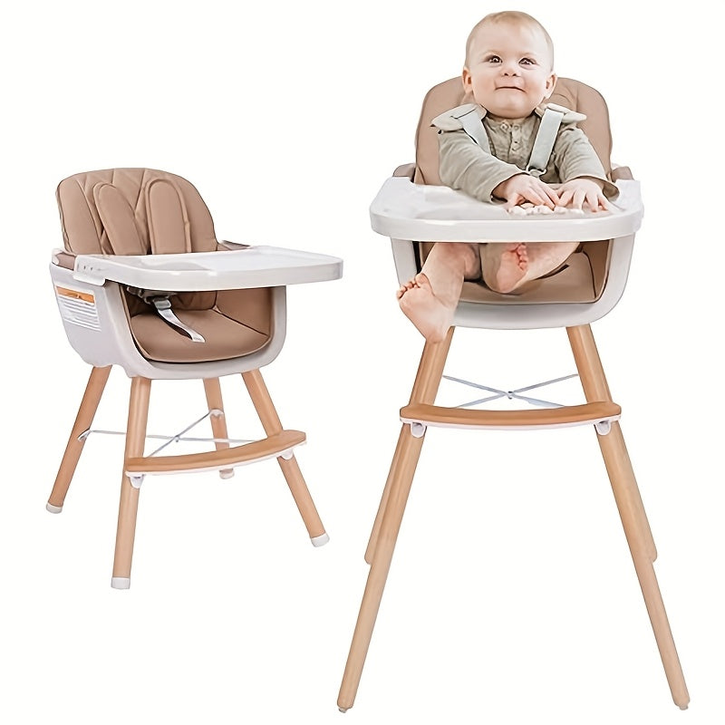 Convertible Baby High Chair, 3in 1 Wooden Highchair\u002FBooster, 5-Point Harness, PU Cushion And Footrest for Baby, Toddler, Baby High Chair with Adjustable Legs & Dishwasher Safe Tray, Made Of Sleek Hardwood & Premium ette, Christmas & Halloween