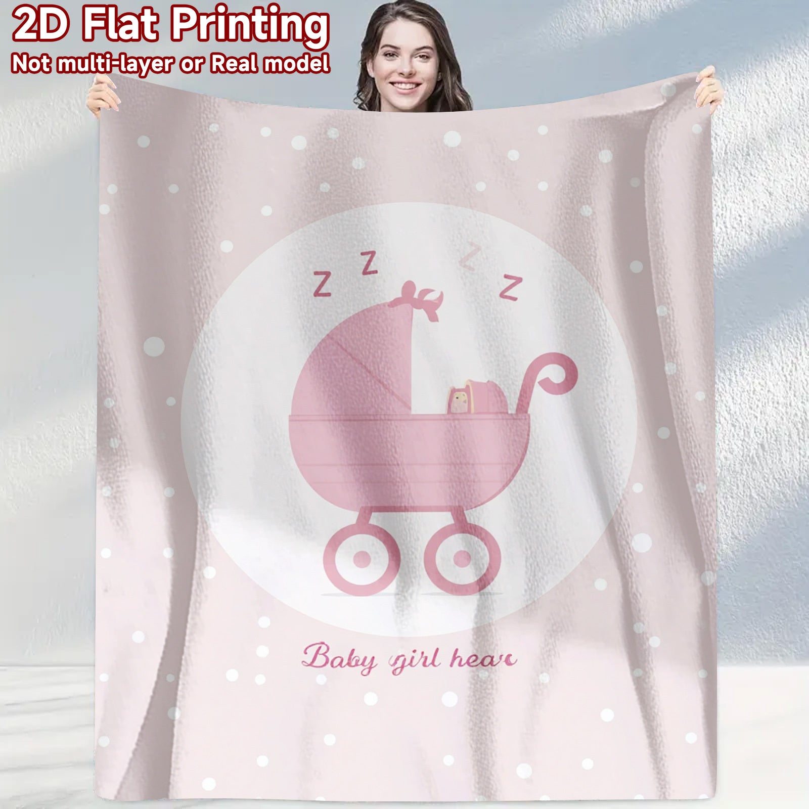 1pc Baby Girl Sleeping Blanket - Soft Flannel Warm Lightweight All-Season Bedding with 2D Flat Digital Print, Pink & White Polka Dots & \