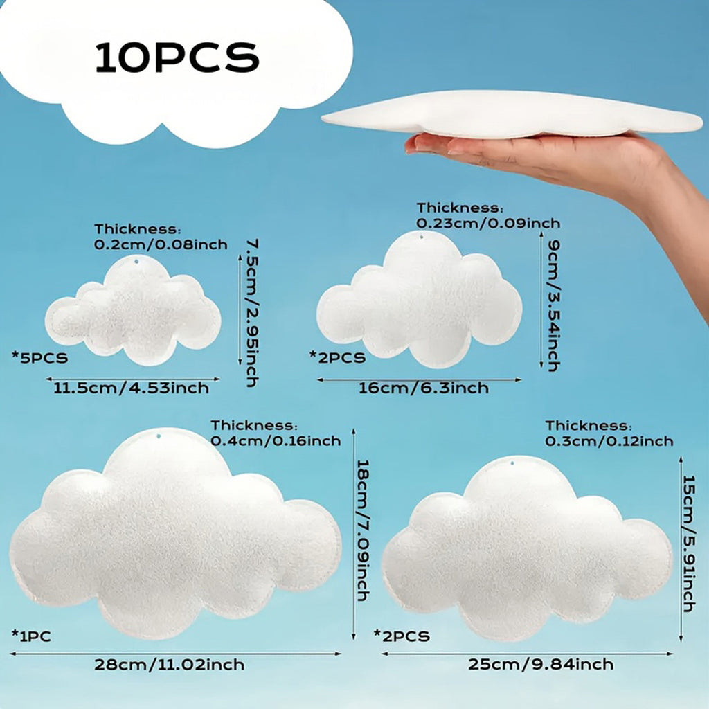 Hanging Cloud Decorations Set of 10 White Felt Cloud Ceiling Decor for Bedroom Nursery