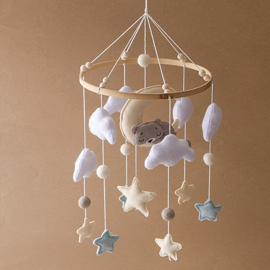 Bear-Shaped Youngsters Soothing Toy with Clouds and Stars - Multicolor Nursery Decor, Ideal for Crib or Stroller, Soft Plush Comfort, Youngsters Stuffed Animal