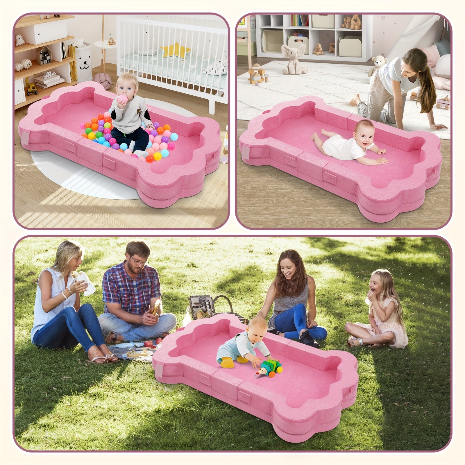 Kids Travel Bed with Paw Print Design - Lightweight Foam, No Assembly Needed, 55.5x28 Inch, Pink, Perfect for Indoor & Outdoor Use, Ages 1-5 Years, Indoor Play Area, Playful Paw Print, Easy Assembly Bed