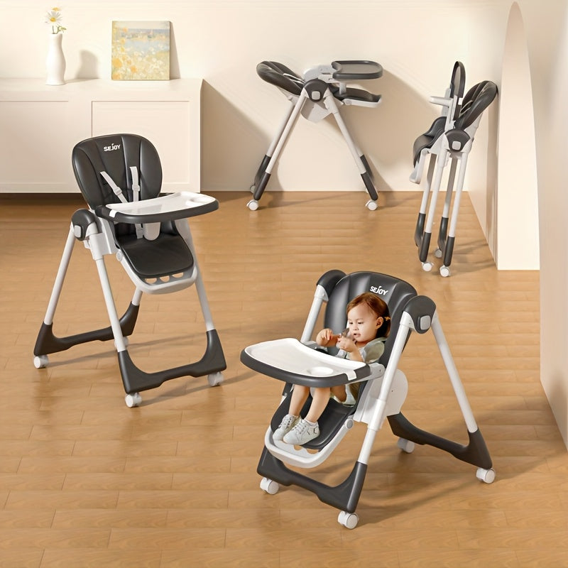 3-In-1 Foldable Baby High Chair with Removable Seat & Tray – Adjustable Height, Recline & Food Tray | Portable Booster Seat for Infants & Toddlers | Compact, Space-Saving Design with Wheels | Easy Storage | Pink