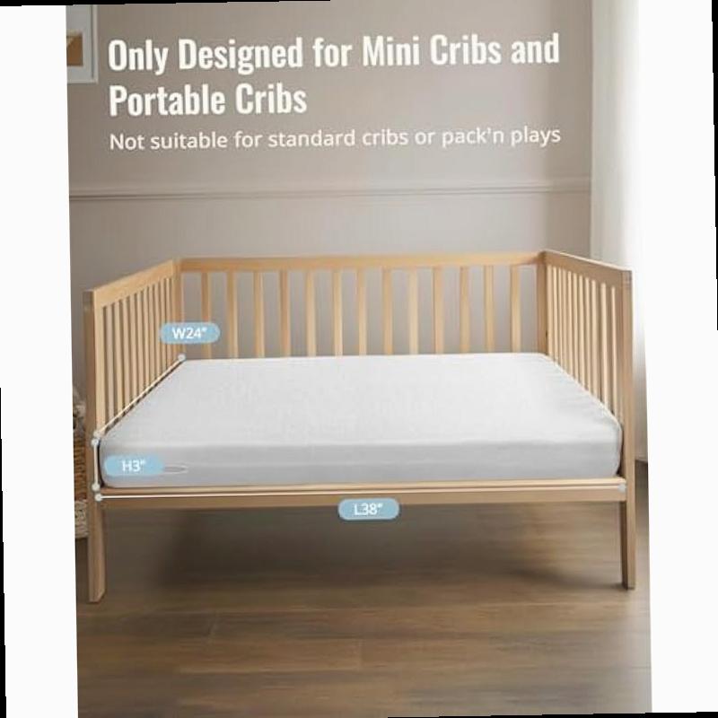 Mini Crib Mattress 2 Stage Dual Firmness with High Density Support Foam and Cooling Gel Memory Form 38 x 24inch Mini Mattress for Crib with Ultra Soft Jacquard Cover Washable White