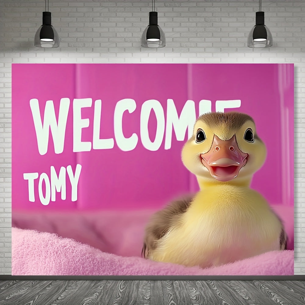 1pc, Animals Theme Banner Welcome to My Crib Pink Duck Durable Polyester Great For Gift, Bedroom, Office, Living Room, Wall Decor, Home And Dormitory Decoration