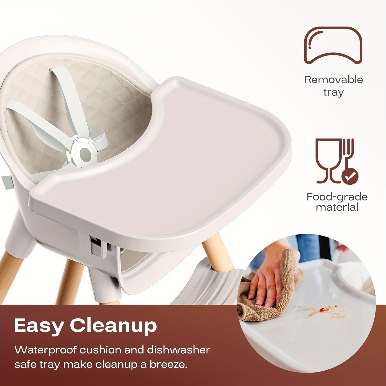3-in-1 Wooden High Chair for Babies and Toddlers, Convertible Easy Clean Infant Highchair, Silla Modern Design para Comer De Bebe