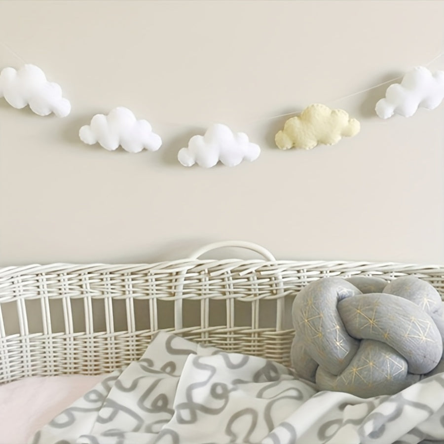 1pc Boho Style Felt Cloud Garland String Wall Hanging Decoration, Nordic Nursery Bedroom Photo Props Party Banner, No Electricity Needed, Featherless, Home Decor Accent, Mobiles for Bedroom