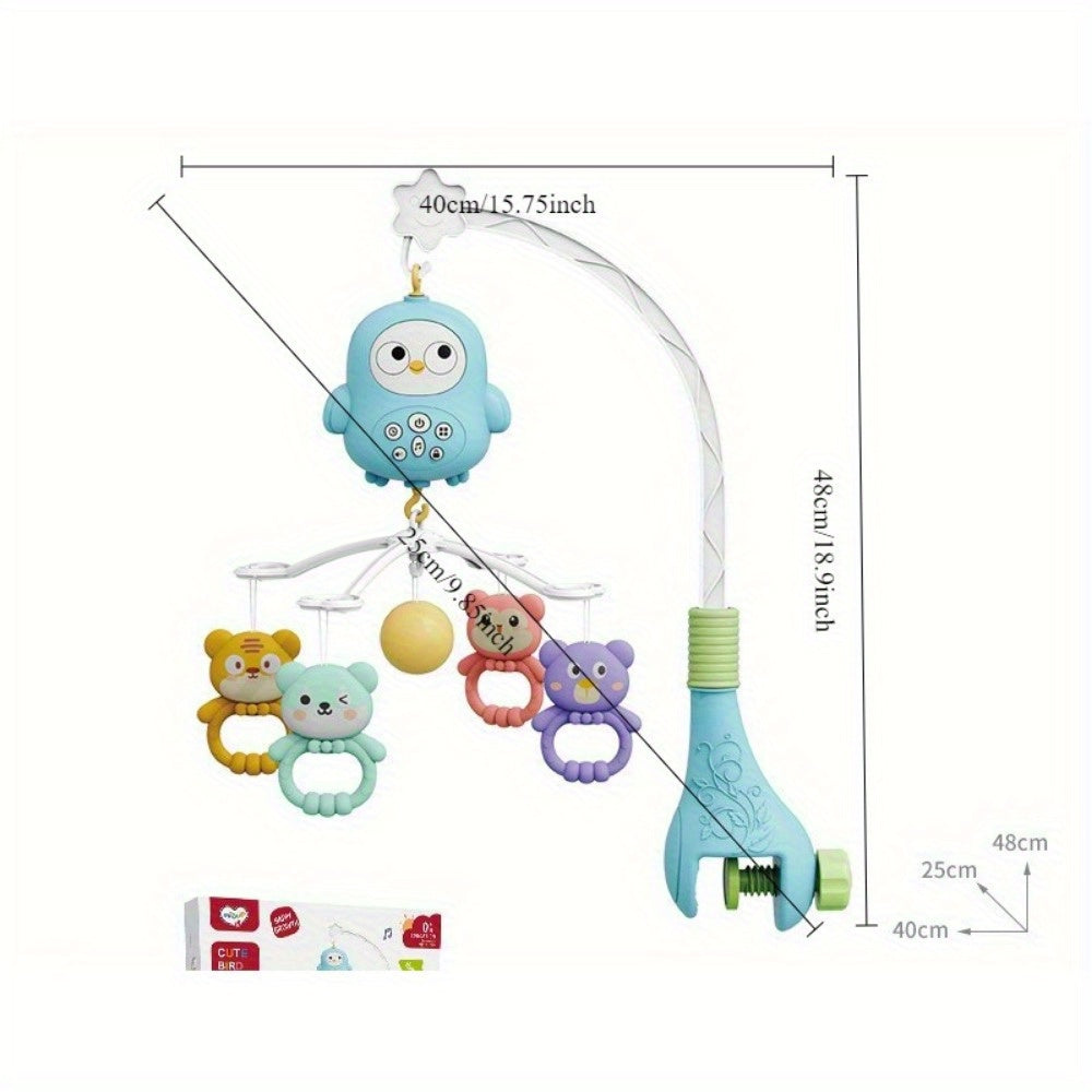 Adorable Blue Music & Night Light Rotating Bed Bell Toy with Animal Attachments - Durable ABS, 15.7\
