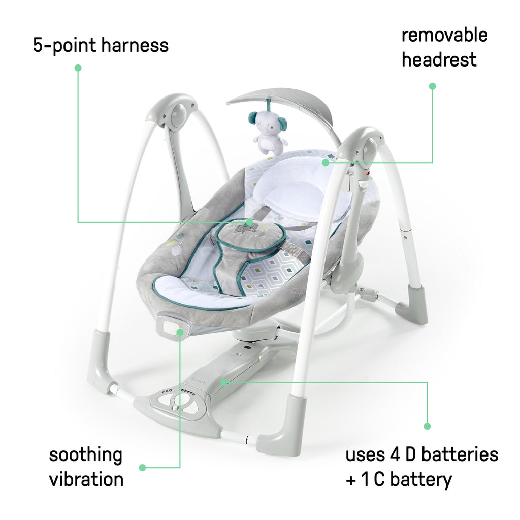 Convert Me 2-in-1 Portable Vibrating Baby Swing Nash, Infant, Gray (Unisex)