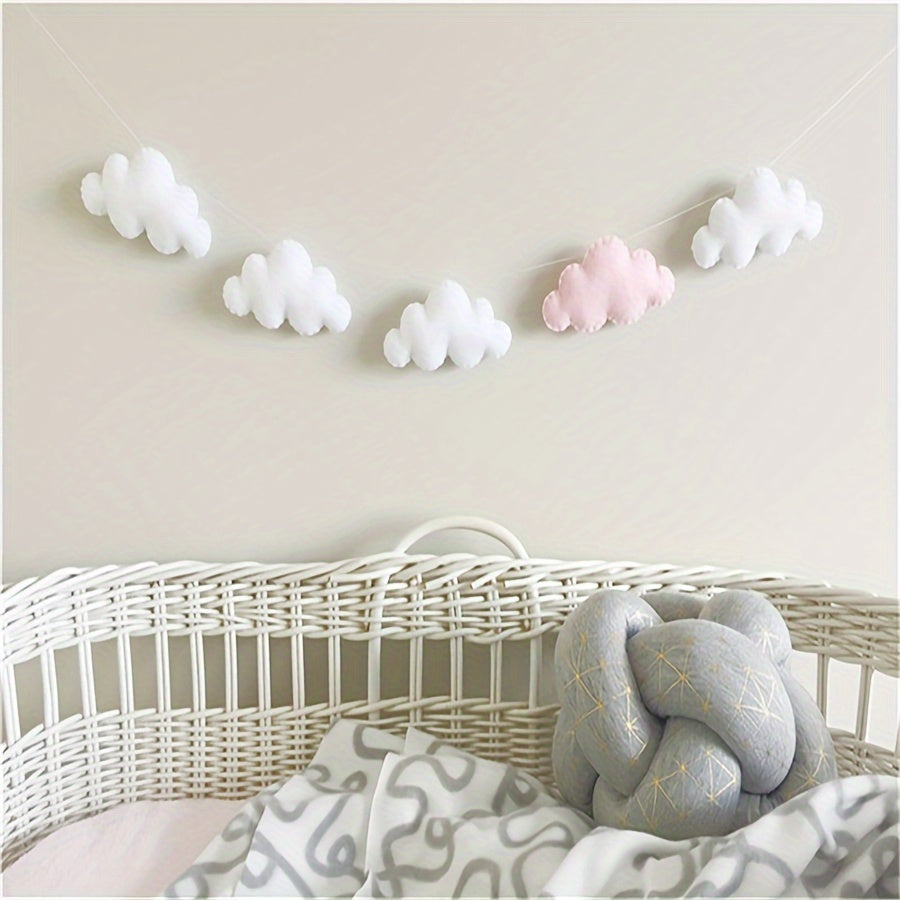 1pc Boho Style Felt Cloud Garland String Wall Hanging Decoration, Nordic Nursery Bedroom Photo Props Party Banner, No Electricity Needed, Featherless, Home Decor Accent, Mobiles for Bedroom