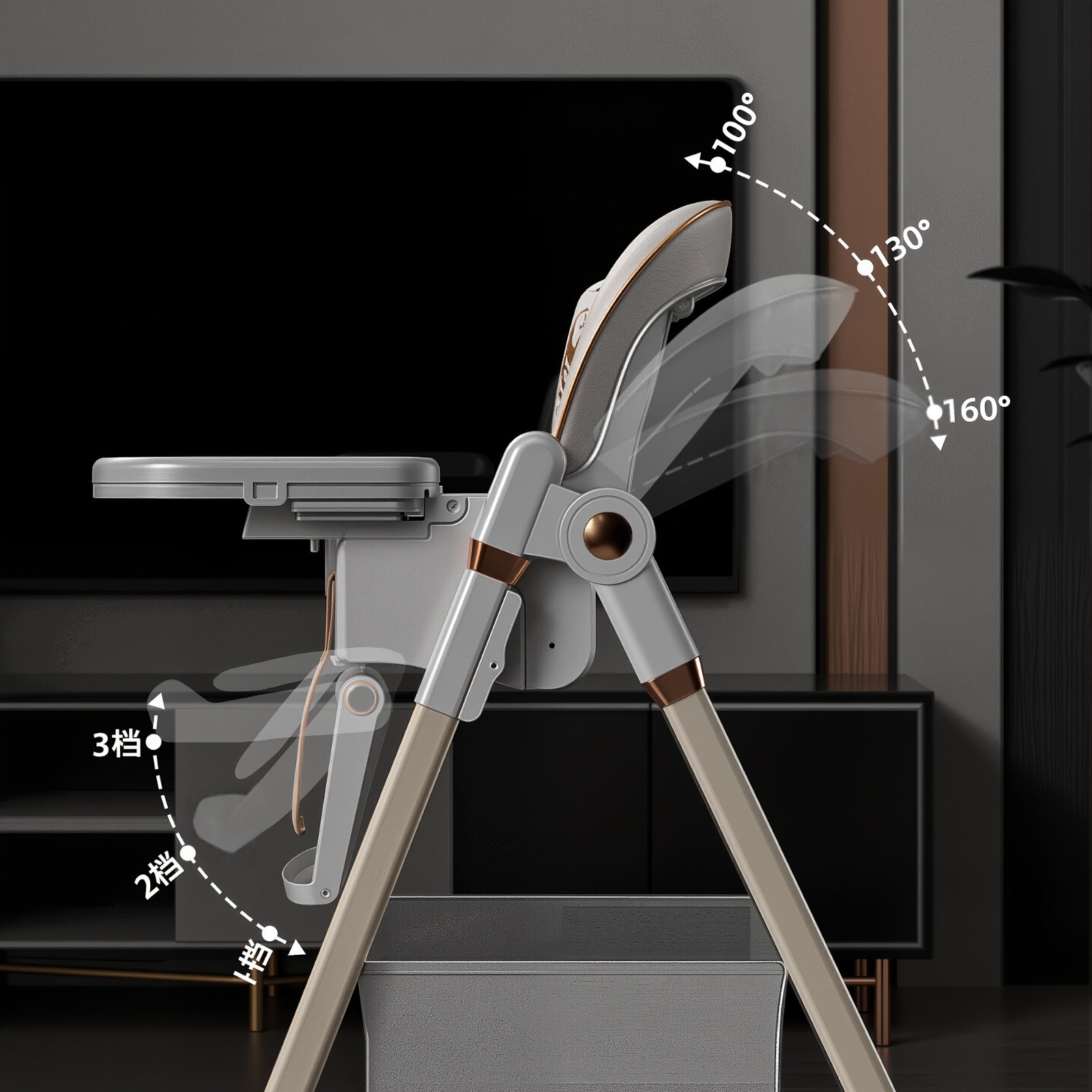 Montary 3-in-1 Foldable High Chair for Babies & Toddlers - 5-Point Harness, Adjustable Height & Recline, Lockable Wheels, 4-Position Dining Tray, White, Easy Assembly, Manual Operation, High Chair for Toddlers, Modern Highchair, Sturdy Plastic Frame